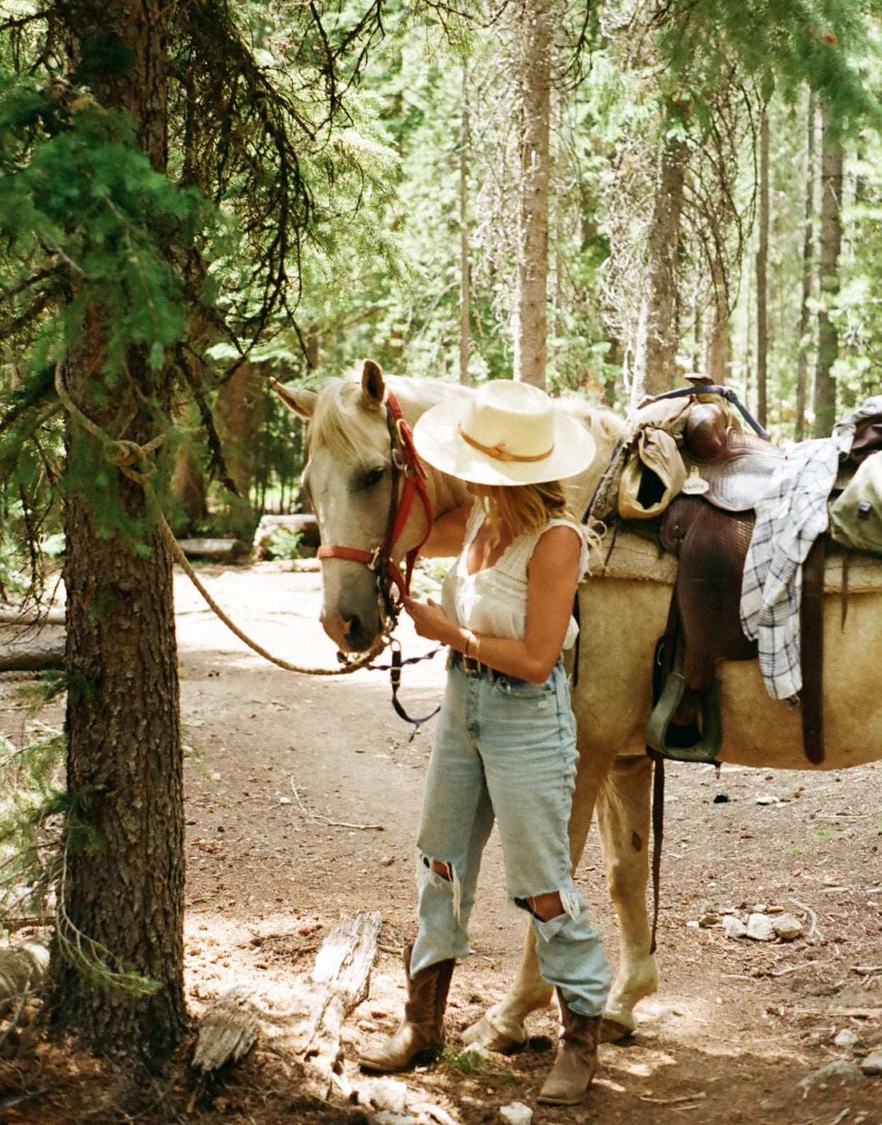 A woman having a horse-assisted healing moment in nature, reflecting empowered living through alternative healing resources.